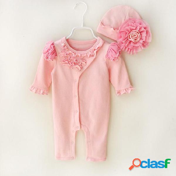 New fashion baby girls rompers lace flowers decorate