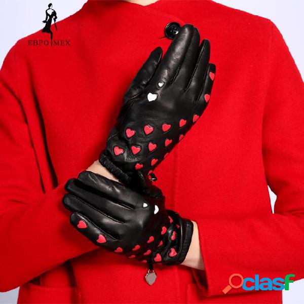New fashion leather gloves women genuine leather popular