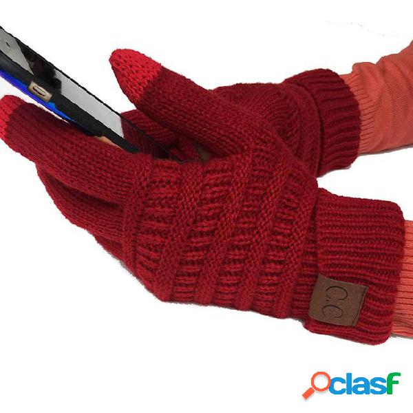 New full finger guantes knit winter warm cc anti-slip ribbed