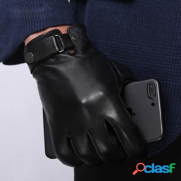 New genuine leather gloves male winter keep warm plush lined