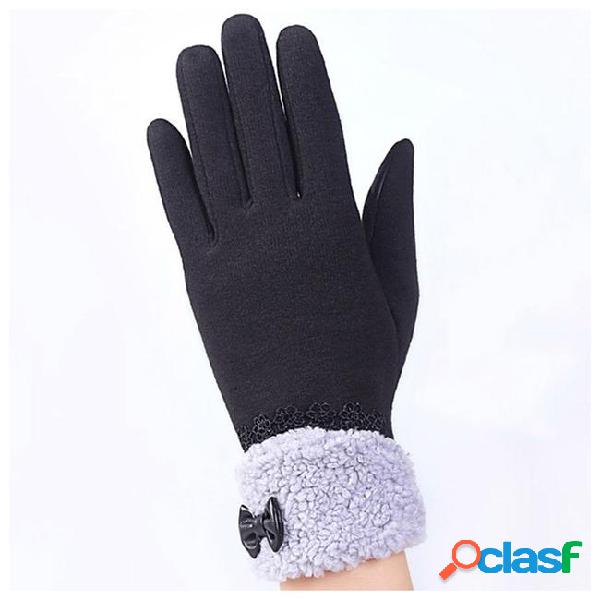 New lady winter glove bow lace elegant warm fashion glove
