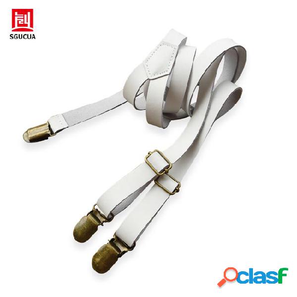 New sgucua personality white leather suspenders can adjust