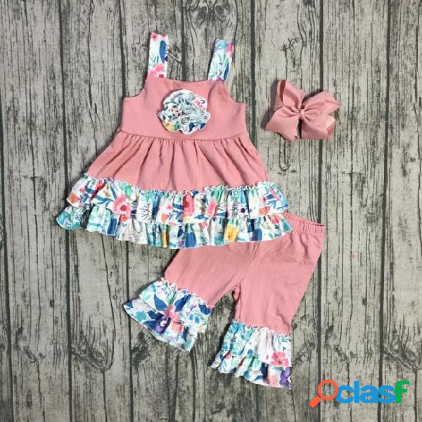New summer outfits baby girls kids coral floral flower