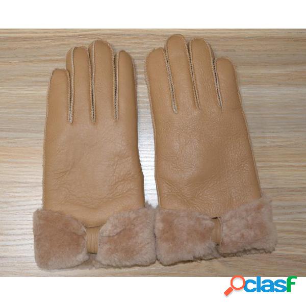 New winter women leather gloves sheepskin ladies warm gloves