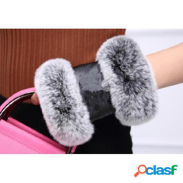 New with logo c high quality open finger gloves rabbit hair