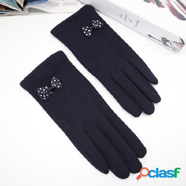 New women cute bow touch screen gloves full finger mittens