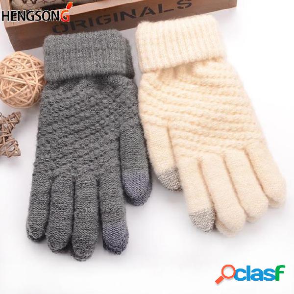 New women warm winter knitted full finger gloves mittens