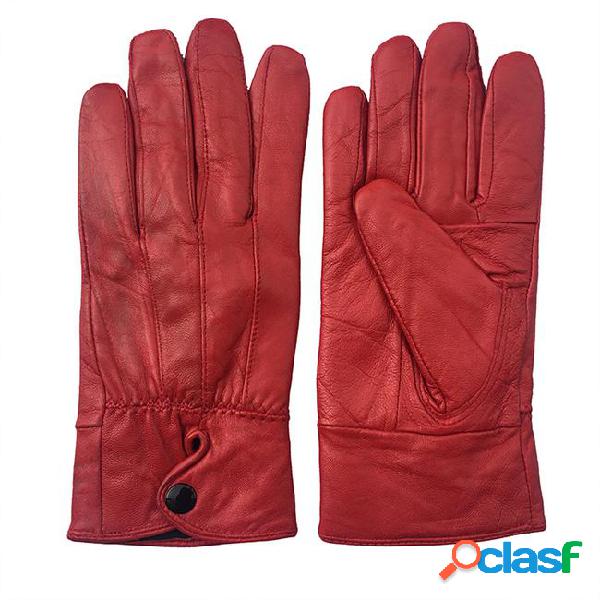 New women's genuine leather gloves red/black sheepskin