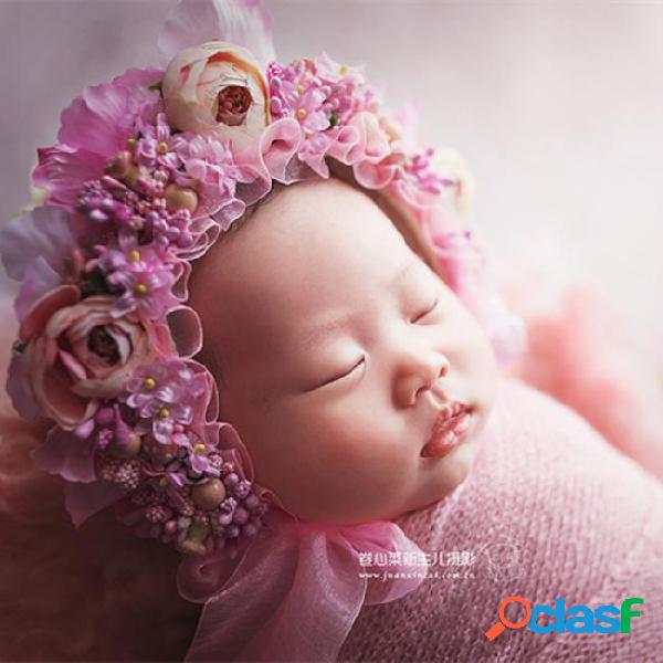 Newborn baby flower floral bonnet sweet rose bonnet cotton