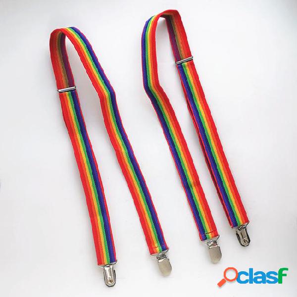 No cross suspender rainbow striped suspenders 4 clips on