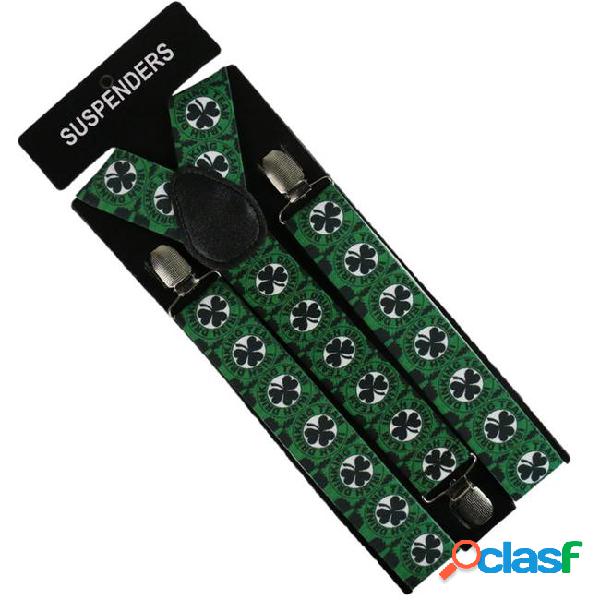 Olome vintage green letter clover suspenders men women wide