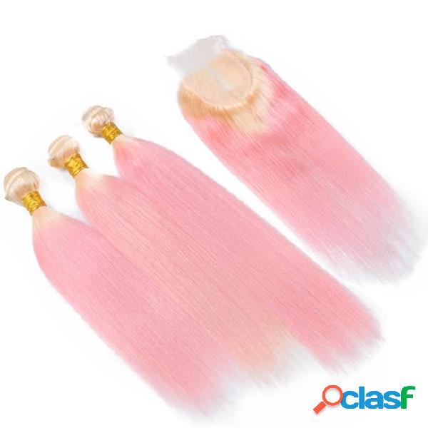 Ombre two color #613 blonde pink hair weft extension with