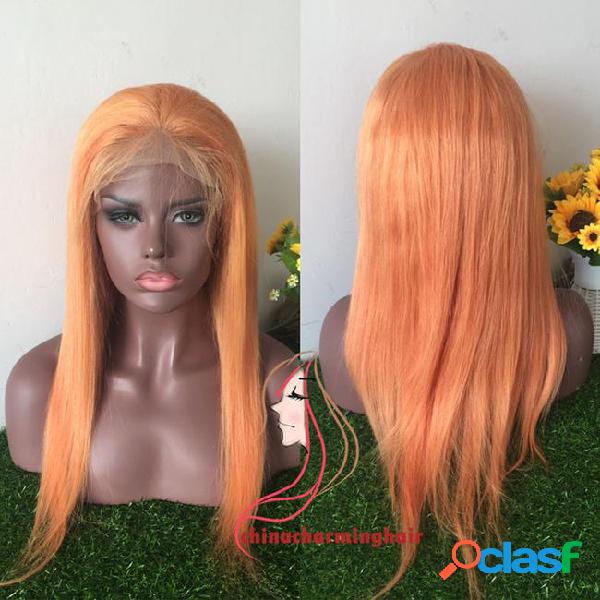Orange colored human hair glueless lace front wigs for black