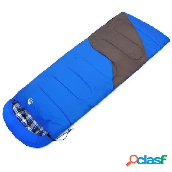 Outdoor camping in adult sleeping bag to keep warm,