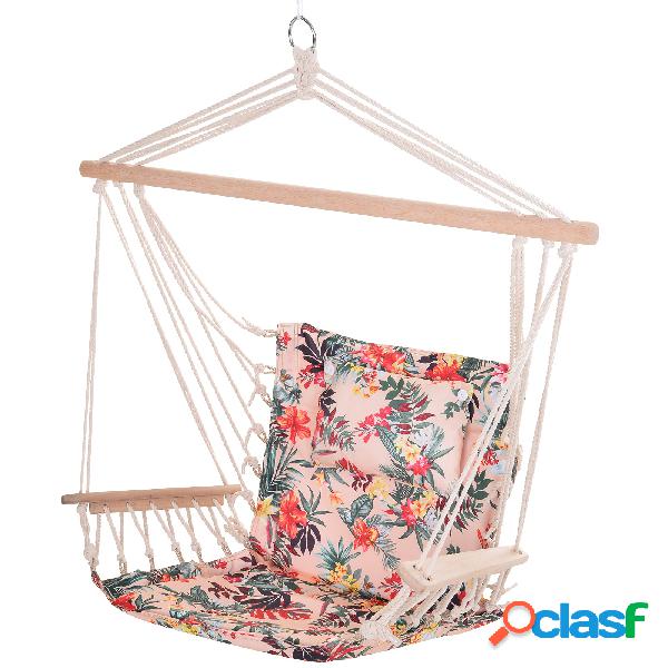 Outsunny Silla Colgante Estampado Floral Hamaca con Cojín