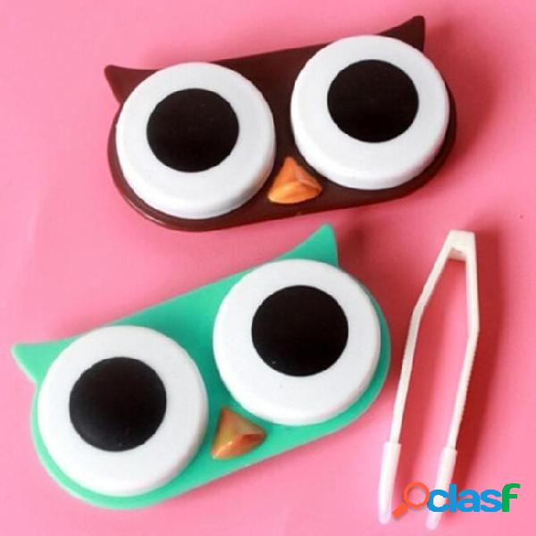 Owl contact lens case cute travel storage soak kit hard