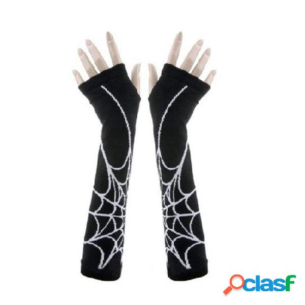 Pair of spider web arm warmer knit fingerless gloves