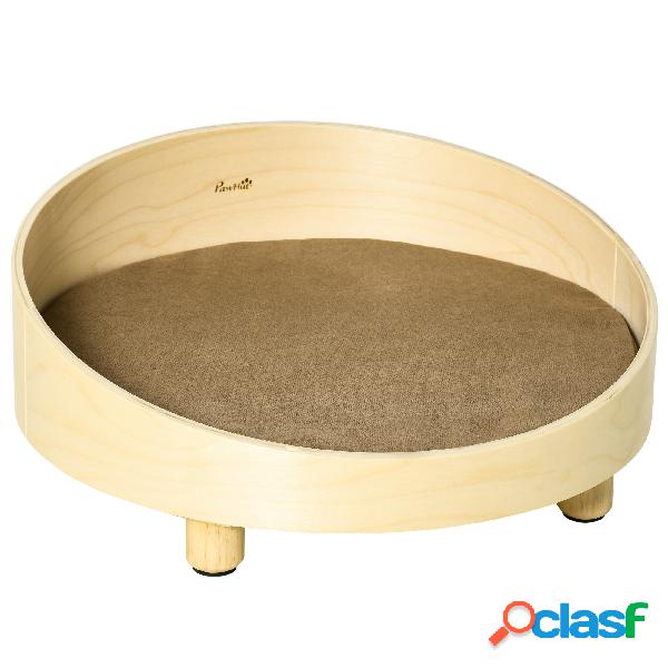 PawHut Cama de Madera para Perros Gatos Sofá Redondo para