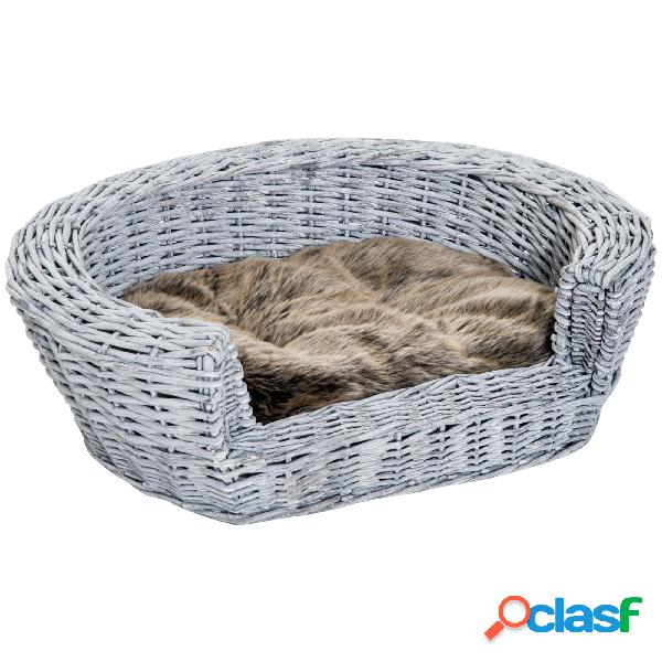 PawHut Cama para Perros de Mimbre Cesta de Mimbre para Gatos