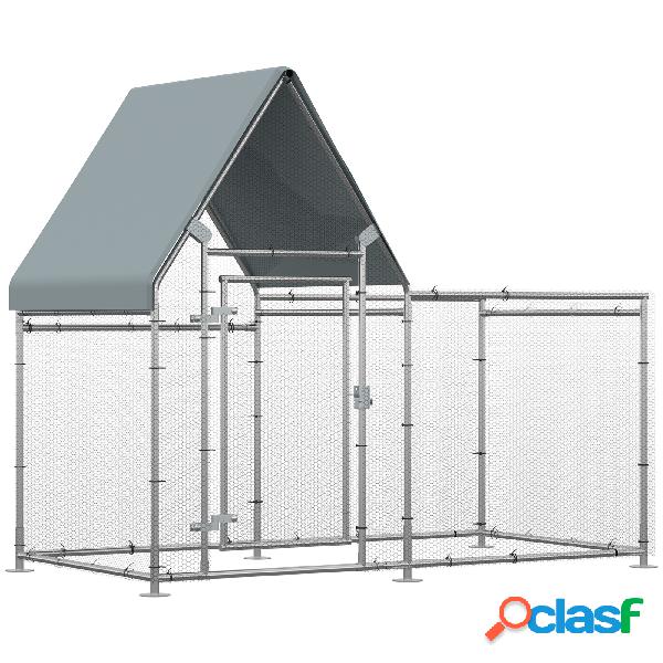 PawHut Gallinero de Exterior Grande 2x1,05x1,72 m con Tejado