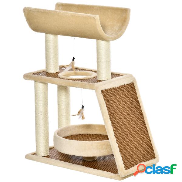 PawHut Árbol Rascador para Gatos 60x30x76 cm con Cama de