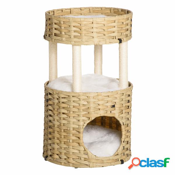 PawHut Árbol Rascador para Gatos de Ratán Torre de Gatos