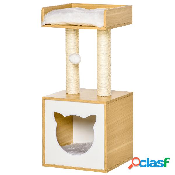 PawHut Árbol para Gatos de 2 Niveles con Cueva Cama