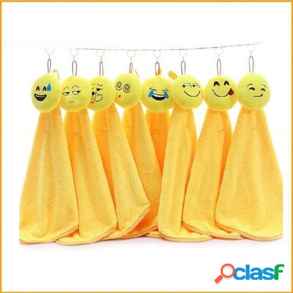 Personality coral velvet hand towel cartoon yellow emoji