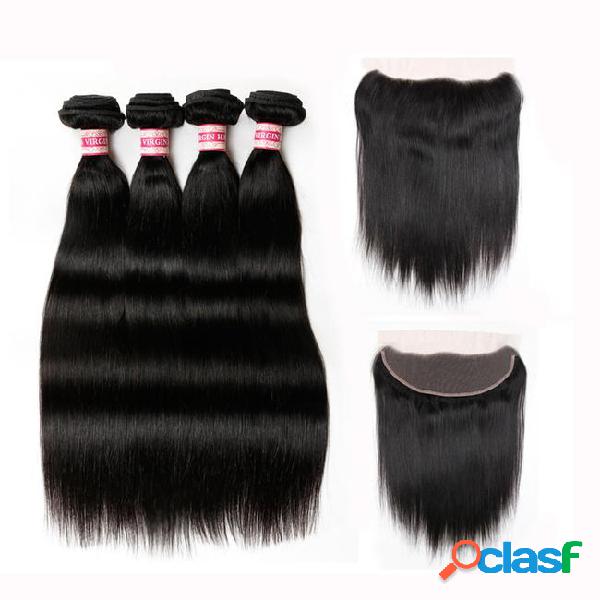 Peruvian straight virgin hair with lace frontal closure with