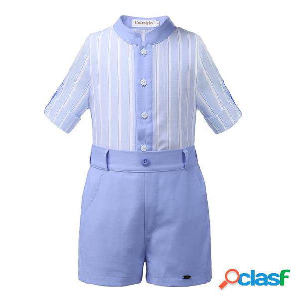 Pettigirl blue strip kids clothing sets summer boys clothes