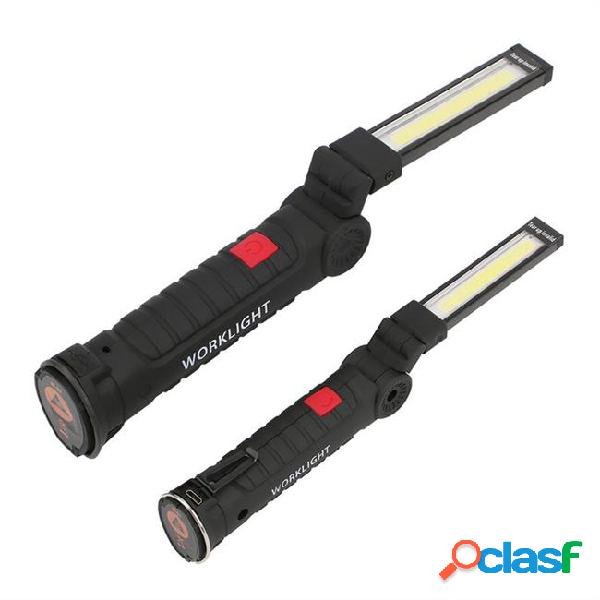 Portable 5 mode cob flashlight torch usb rechargeable led