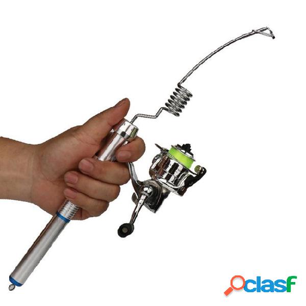 Portable mini ice fishing rod pole fish shape with spinning