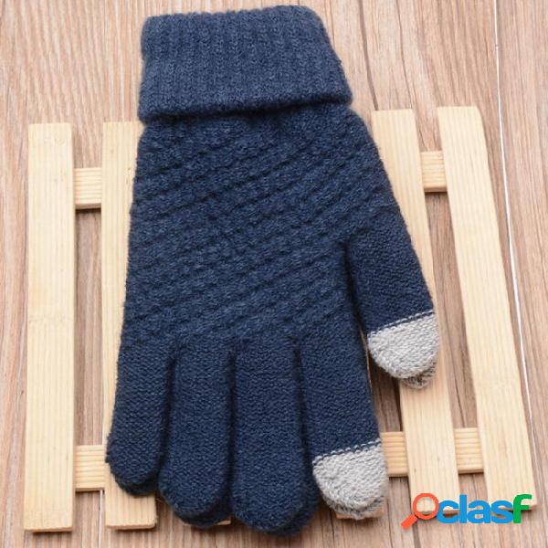 Pure color knitted gloves student warm touch screen winter