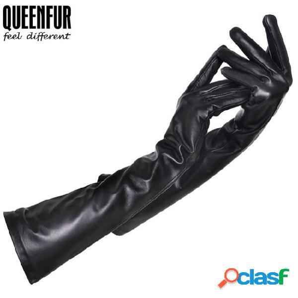 Queenfur women winter real leather gloves evening party long