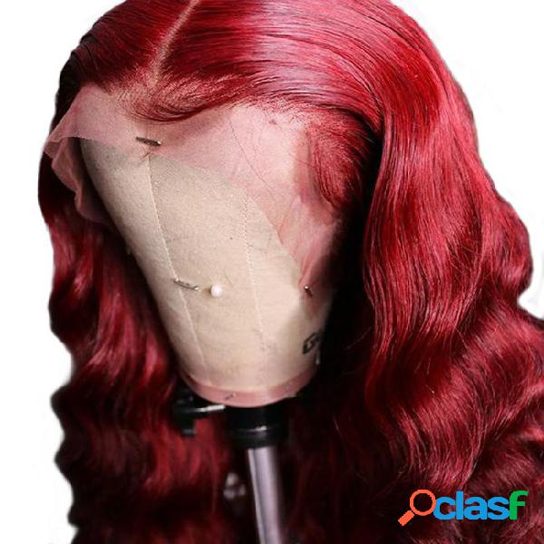 Red colored 360 frontal wigs 13x6 deep full lace front human