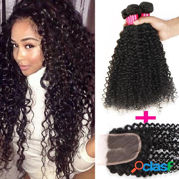 Remy brazilian hair 3 bundles with lace closure cheap 8a