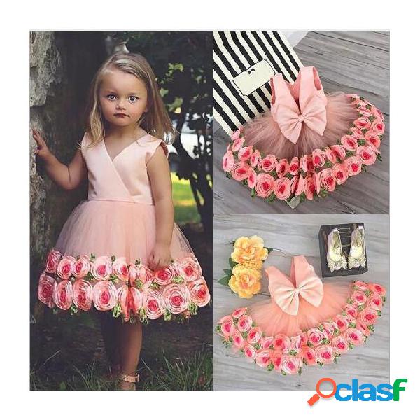 Retail baby girls floral princess dress kids sleeveless 3d