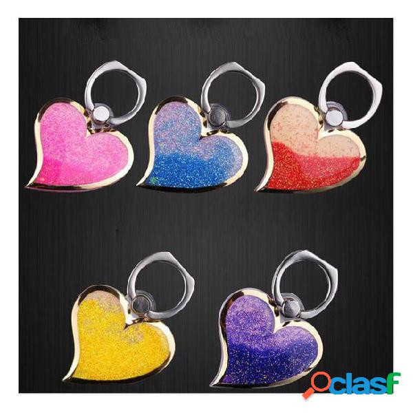 Rotating 360 liquid finger grip bling glitter heart