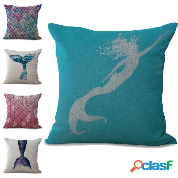 Sea mermaid fish tail pillow case cushion cover linen cotton