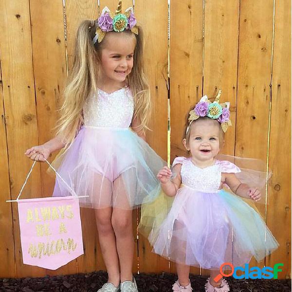 Sequined baby girl princess tutu dress rainbow color lace