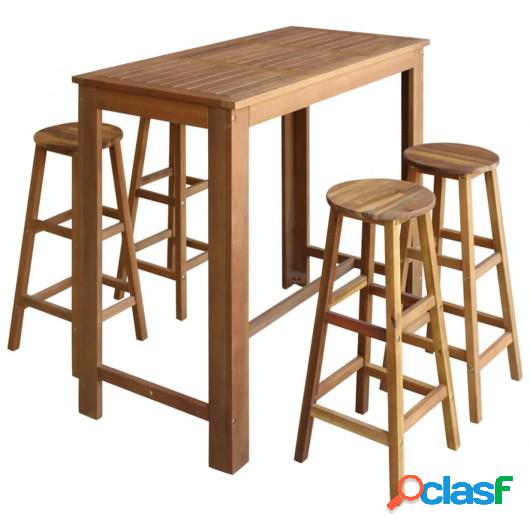 Set mesa de bar y taburetes 5 piezas de madera de acacia