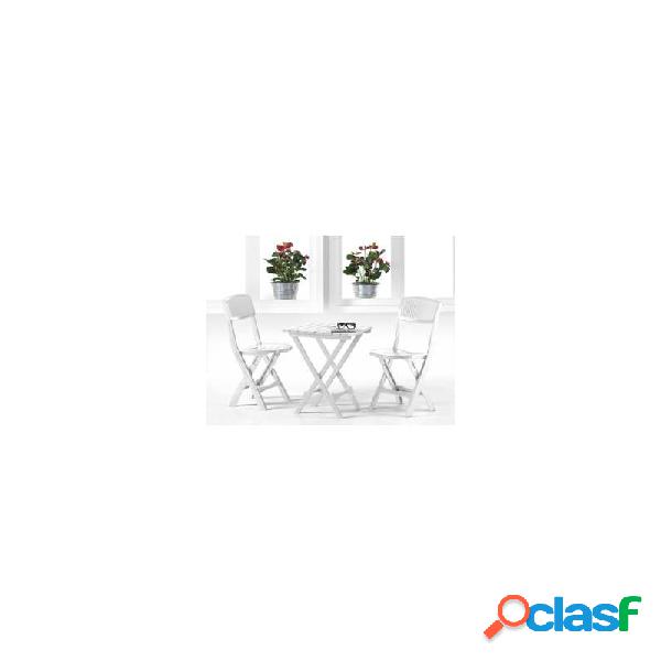 Set mesa resina plegable y 2 sillas plegables blanco roxi
