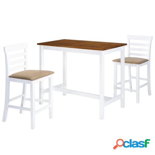 Set mesa y sillas de bar 3 piezas madera maciza marrón y