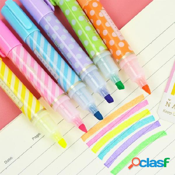 Set of 6 cute mini dots striped highlighter paint marker pen
