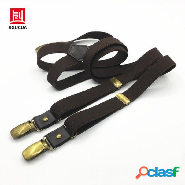 Sgcua braces brown 3 clip buckle suspenders men leather link