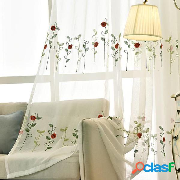 Sheer curtains flower embroidery sheer window curtains for
