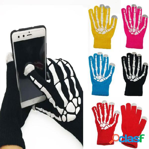 Skull pair of soft winter unisex touch screen gloves texting