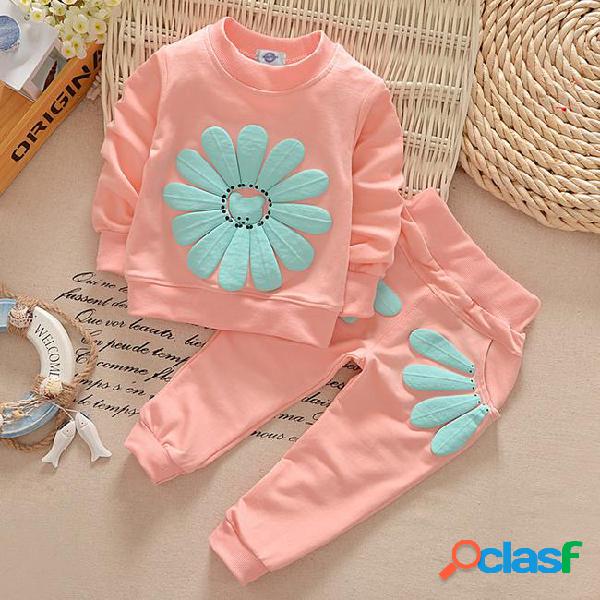 Spring autumn girls tracksuit baby kids flowers tops