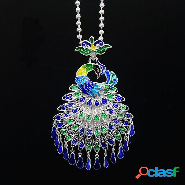Sterling silver jewelry cloisonne peacock pendant chinese
