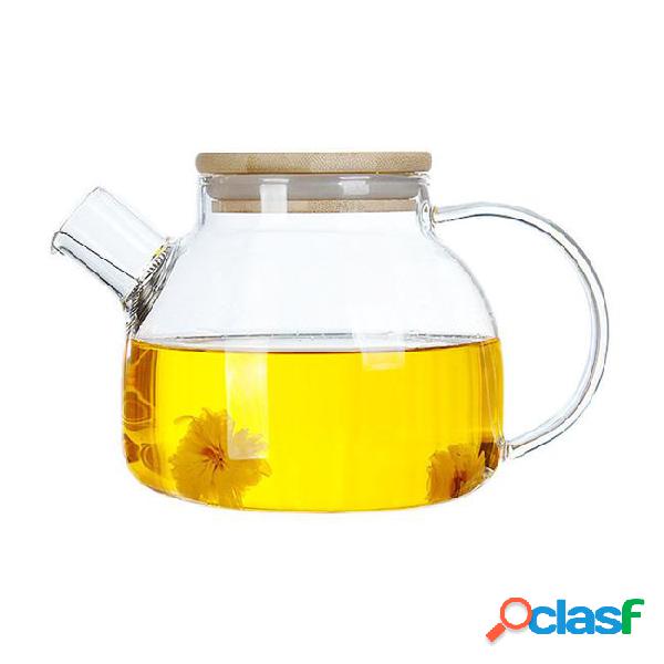 Stovetop safe glass teapot for loose leaf tea bamboo lid